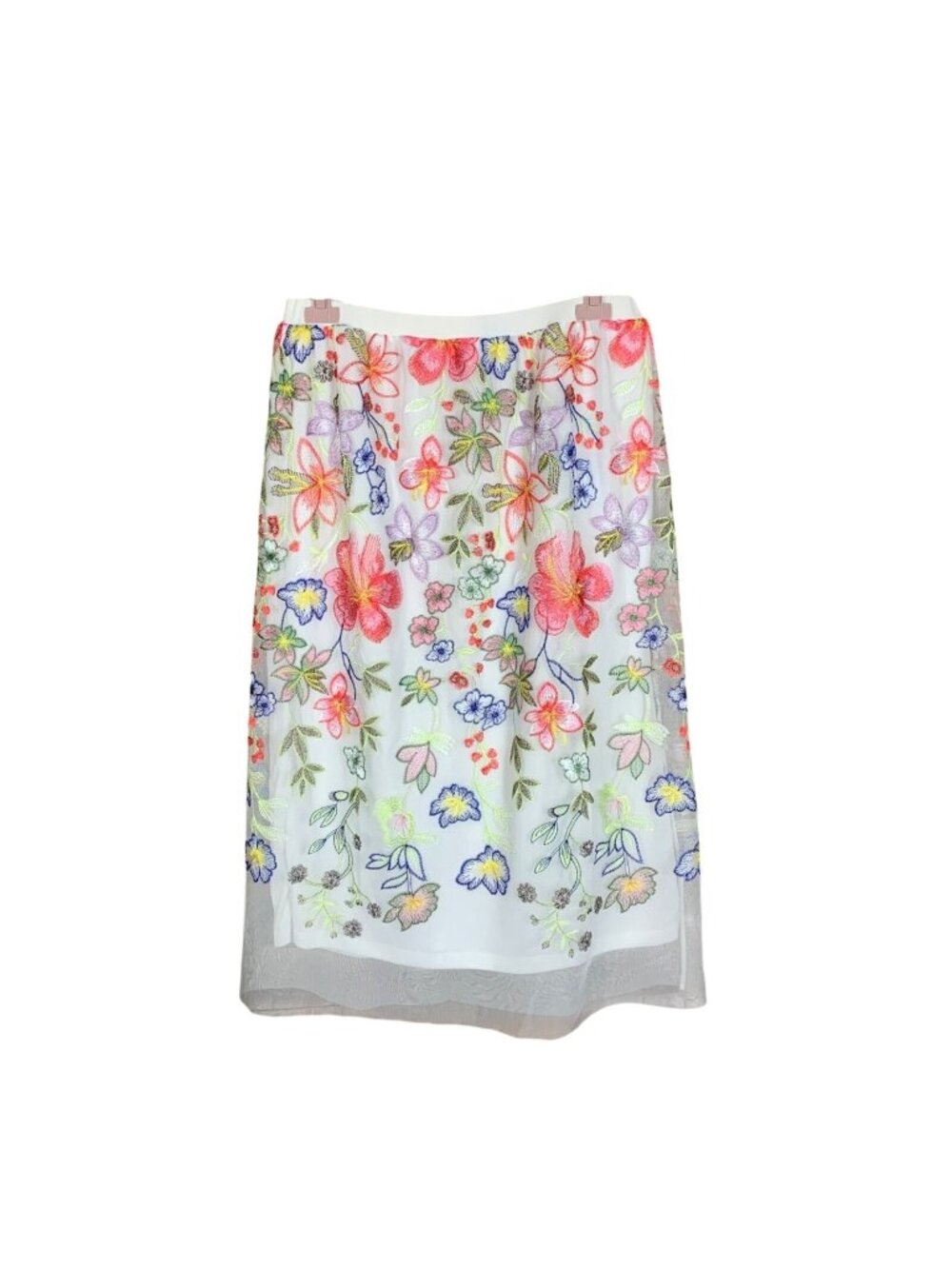 Marc Bouwer Unlimited Women's M White Floral Embroidery Midi Skirt Boho Preppy A